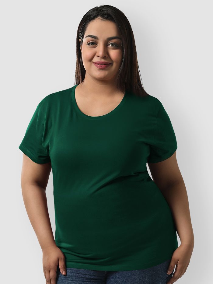 Buy Plain Bottle Green Womens Plus Size T-shirt Online India - Beyoung
