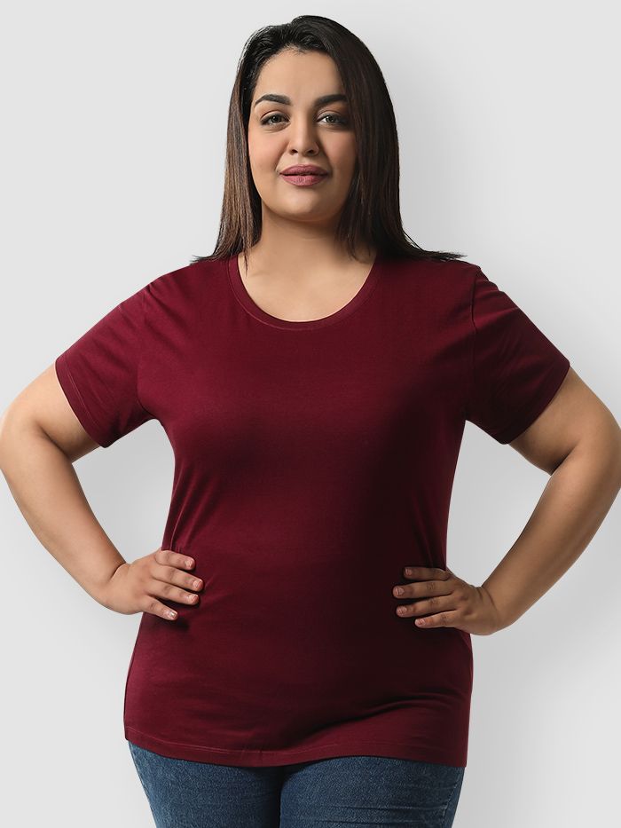 Buy Plain Burgundy Womens Plus Size T-Shirt Online India - Beyoung