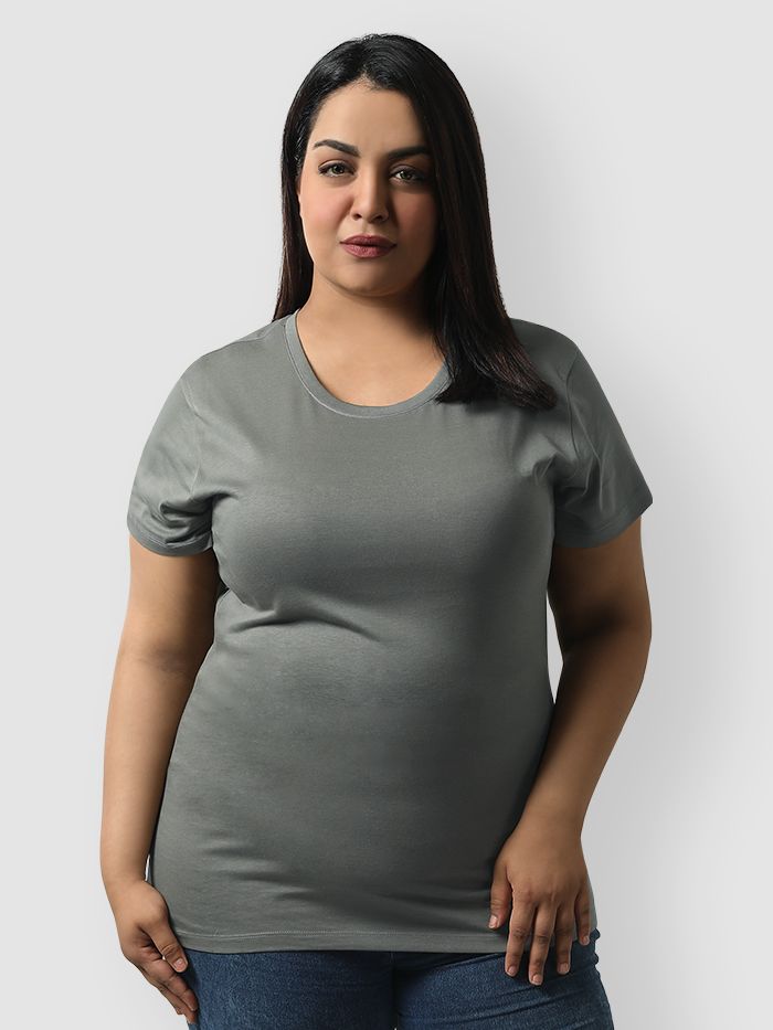 Buy Plain Space Grey Womens Plus Size T Shirt Online India Beyoung