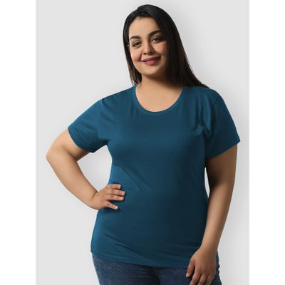 Plain Teal Blue Women's Plus Size T-shirt, 