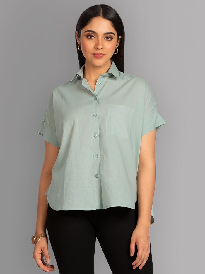 Green short online sleeve shirt womens