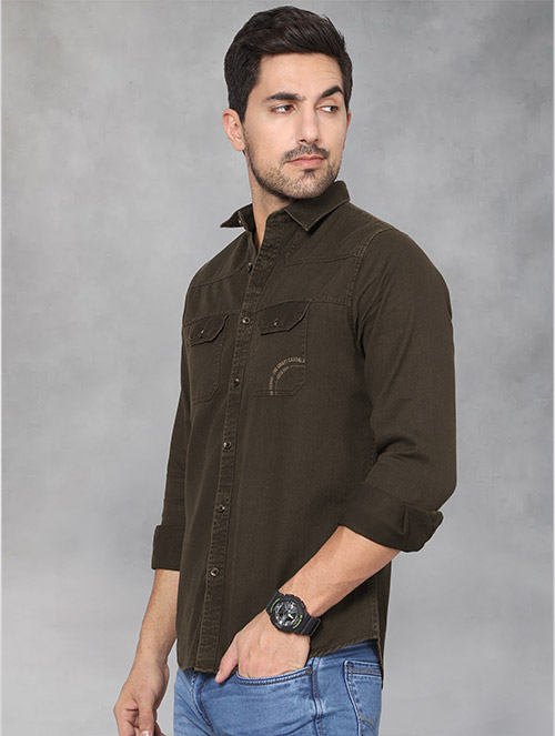Dark Brown Sulphur Twill Shirt for Men