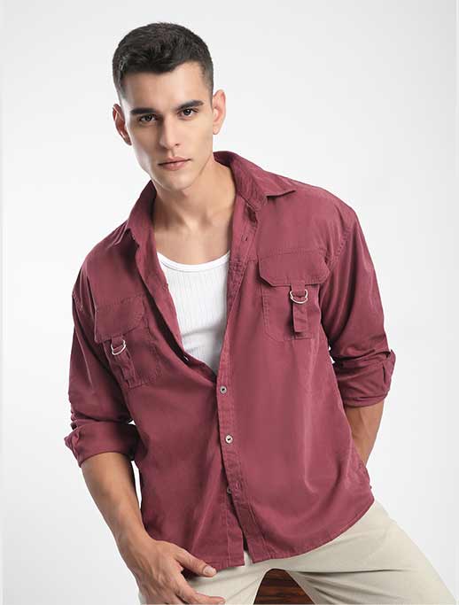 YOKE / BIG FLAP LONG SHIRTS(BRICK BROWN)（COTTON BROAD CLOTH STAND 