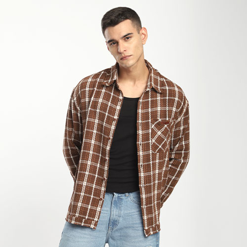 Brown Rugged Flannel Mens Overshirt