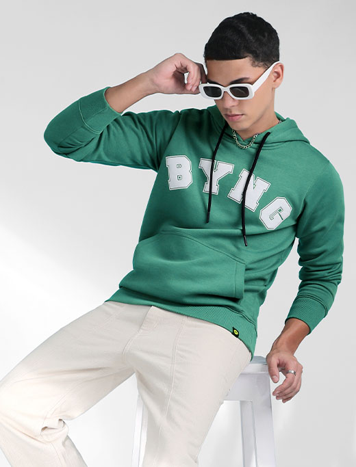 Green BYNG Printed Mens Hoodie