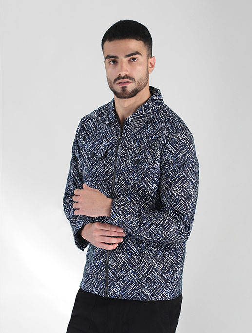 Blue Abstract Print Mens Jacket
