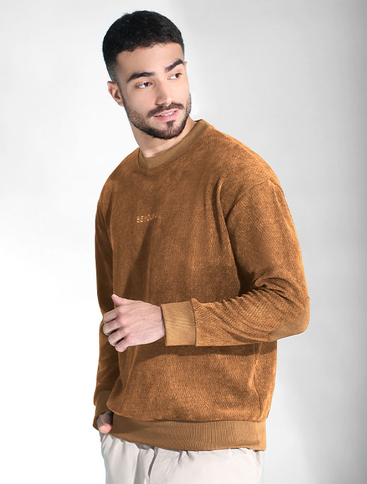 Pecan Brown Elbow Patch Mens Sweatshirt