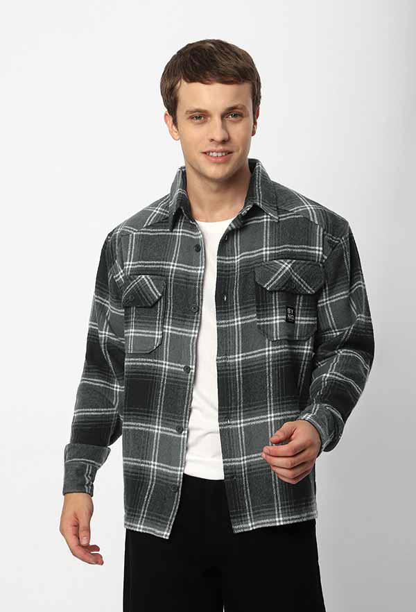 Black Recycled Check Flannel Fabric Mens Shirt