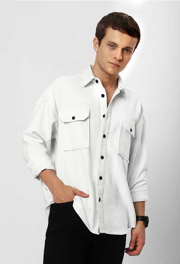 White Recycled Flannel Fabric Mens Shirt