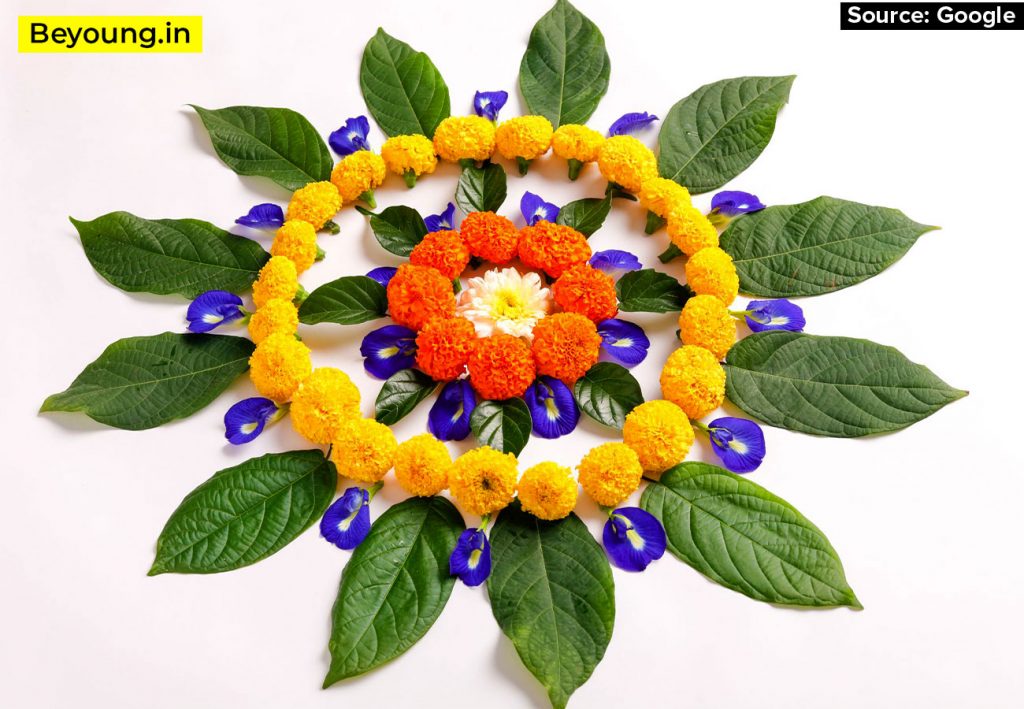 Rangoli Designs with Mango Leaves