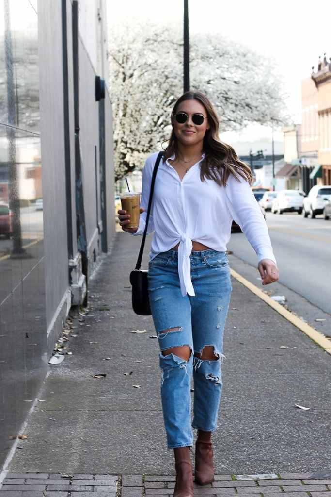 torn jeans and white shirt