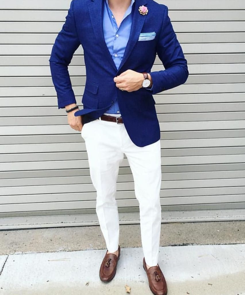 What color(s) of pants and/or jeans go best with a men's dark blue  (high-quality) blazer? - Quora