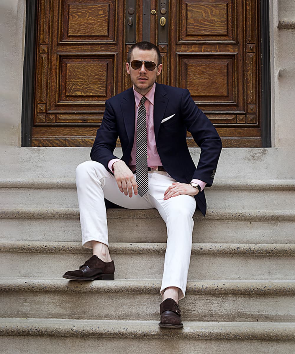 blue blazer and shirt combination