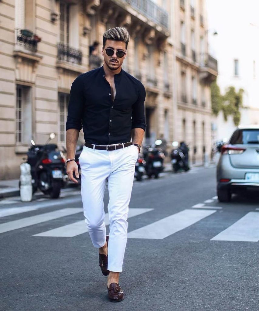 Black Shirt White Pant Combination