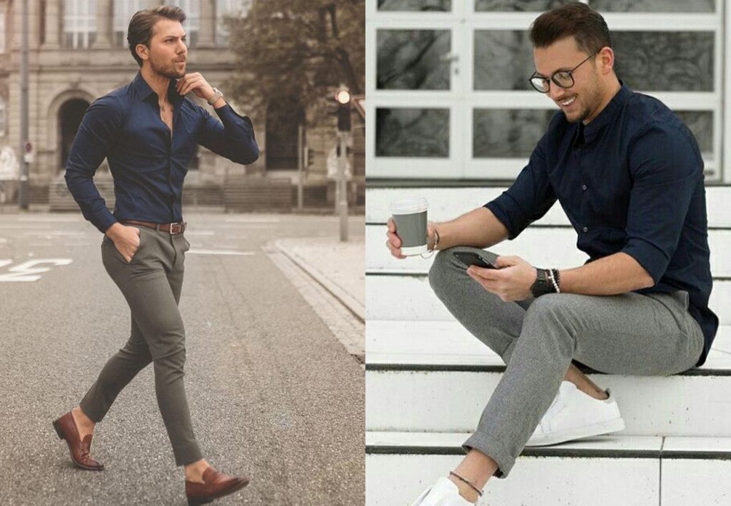 Grey Pant with Navy Blue Shirt