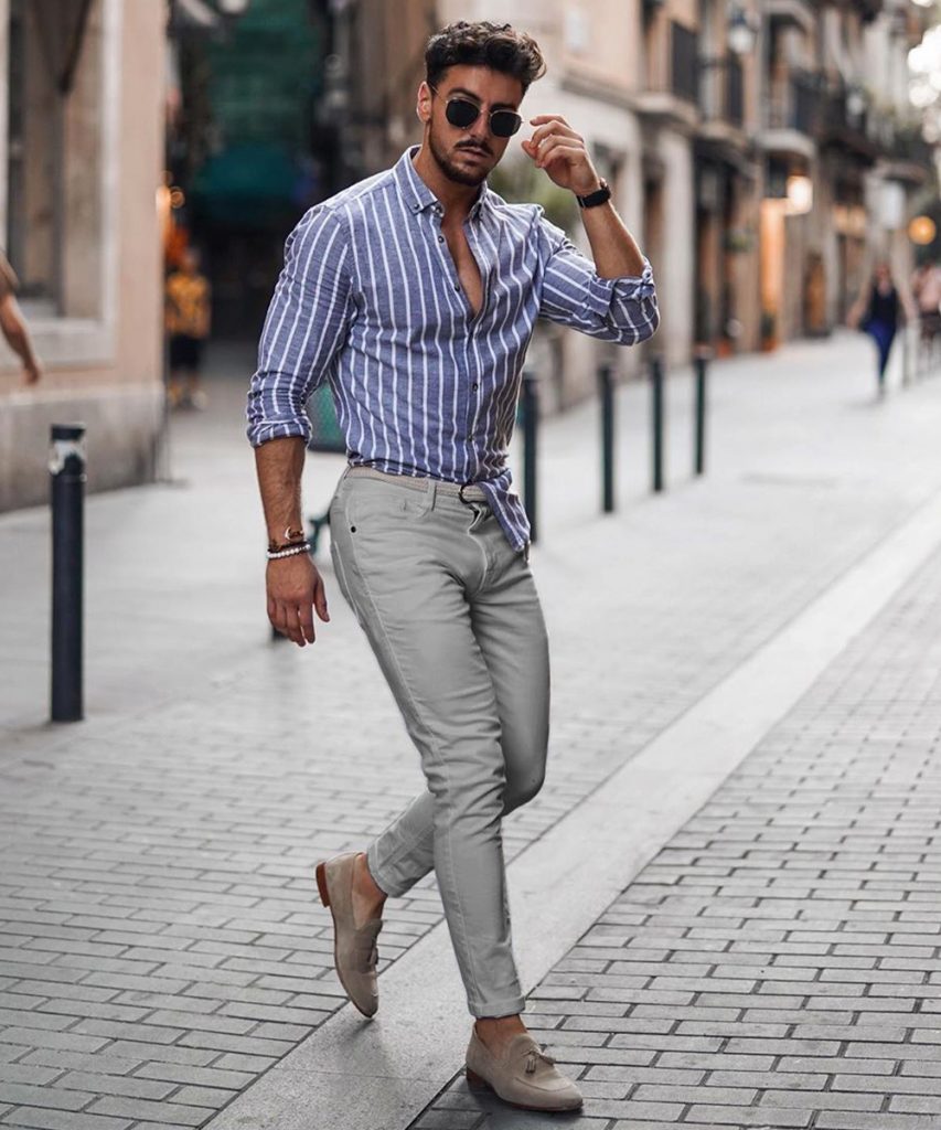 grey pant shirt combination