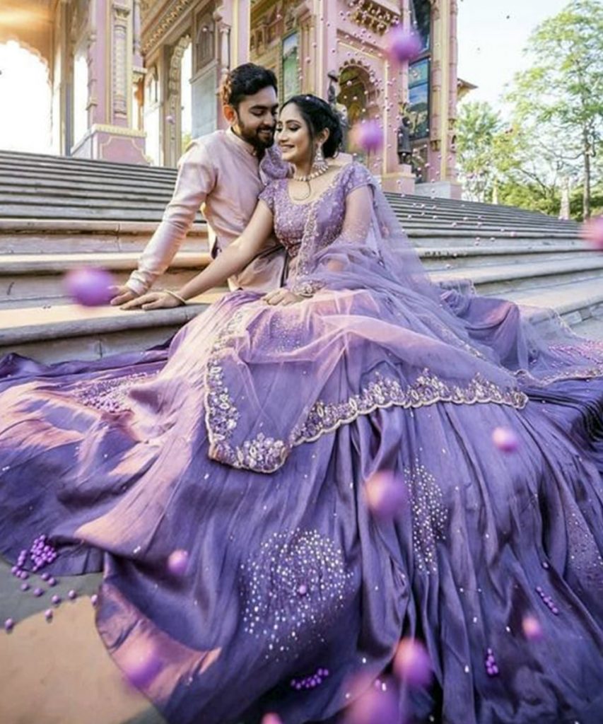 Beautiful couple portrait with pink lehenga |WedMeGood| Divya & Karan  |#wedmegood #i… | Engagement dress for groom, Engagement dress for bride,  Couple wedding dress