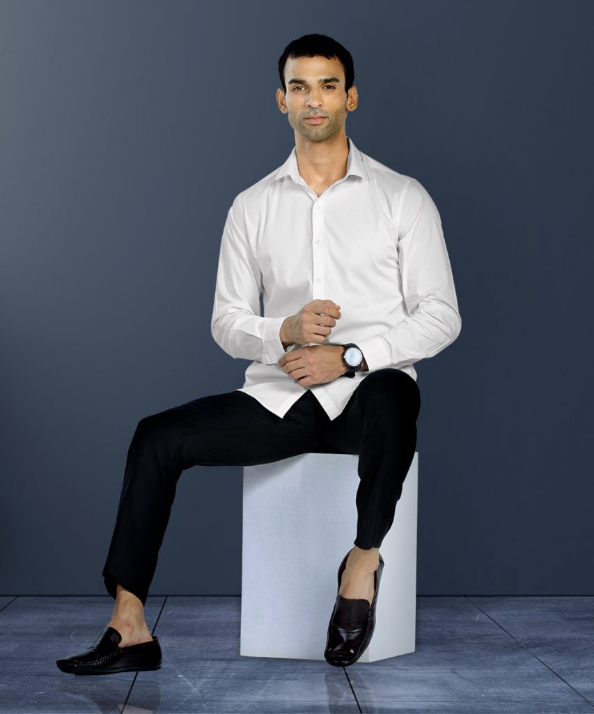 Men's Cotton Unstitched white Shirt and blue pant Formal Trousers Fabric  Set), Top & Bottom Fabric