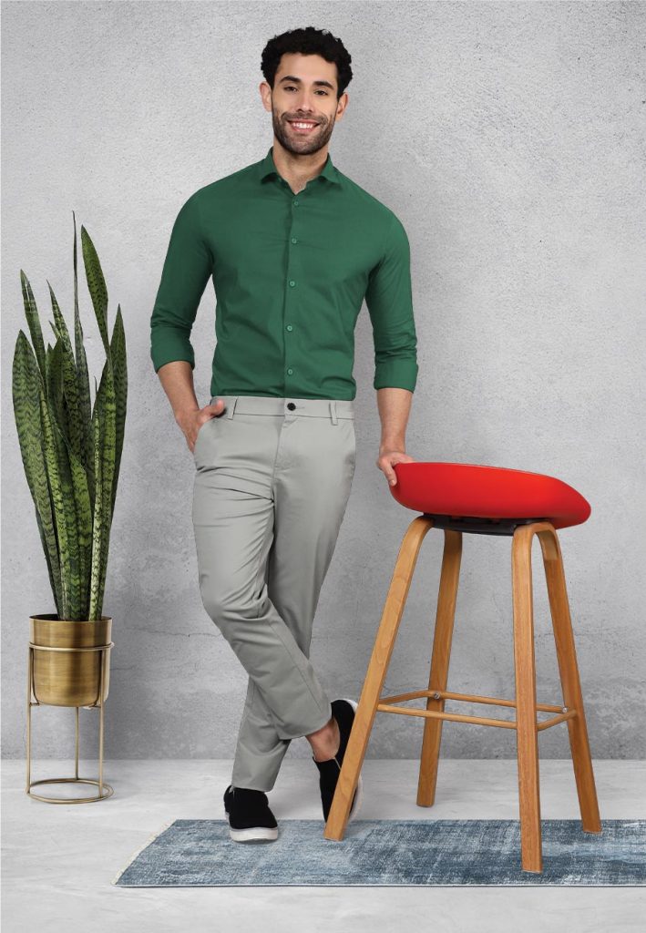 Green Shirt with Grey Pant Combination