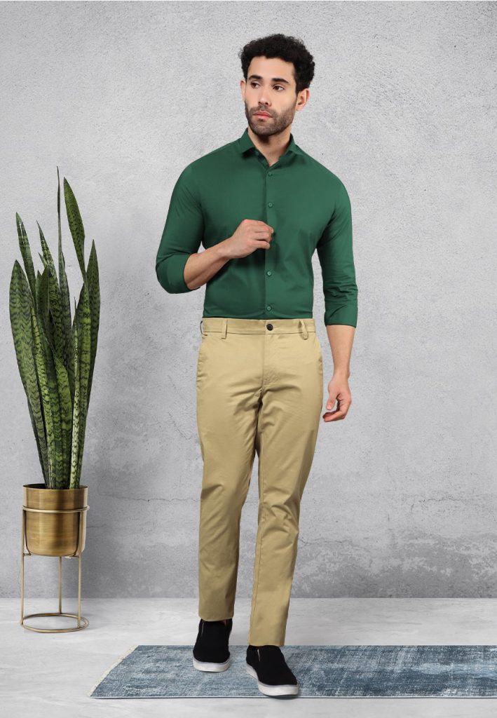 Green Shirt and Beige Pants Combination