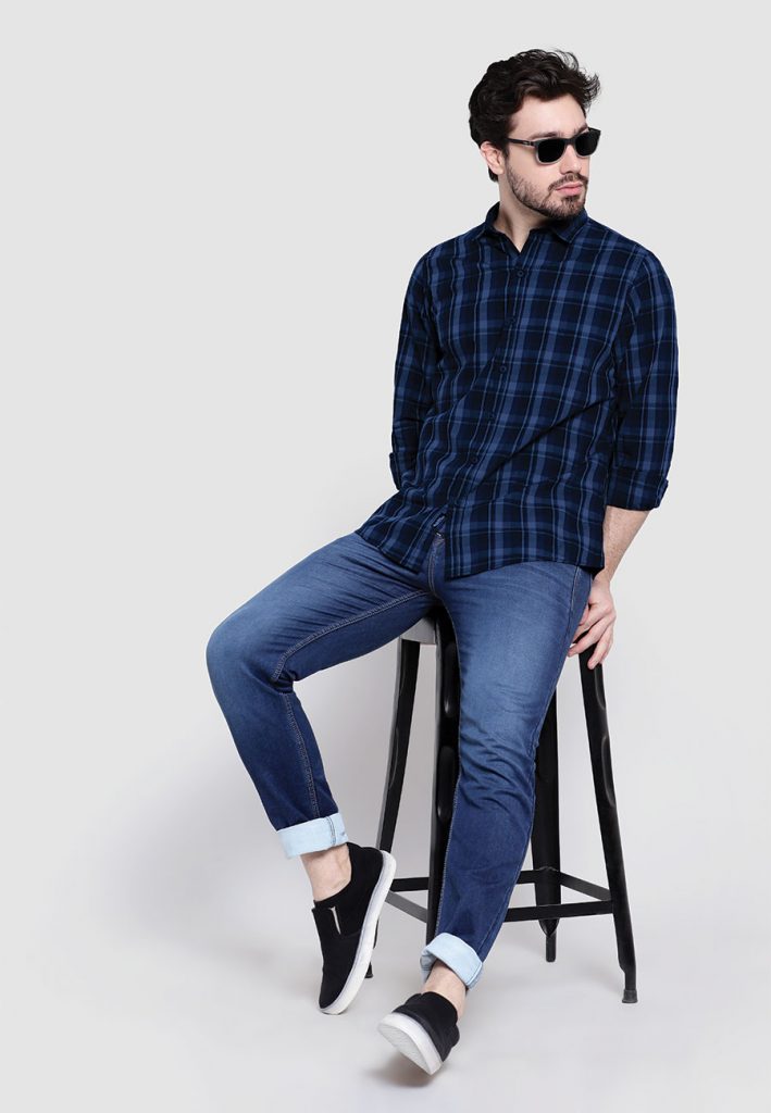 Dark Blue Jeans Combination Shirt