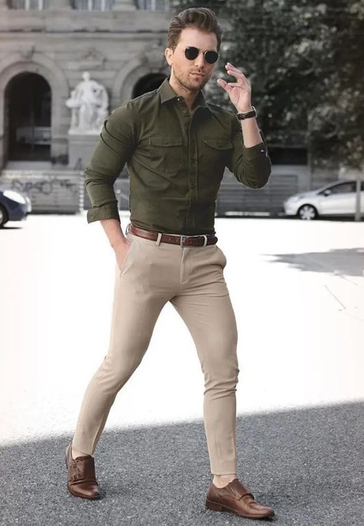 Brown Pants with Green Shirt