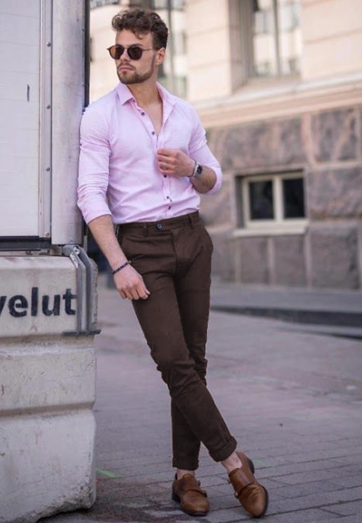 PInk shirt Brown pant combination 1