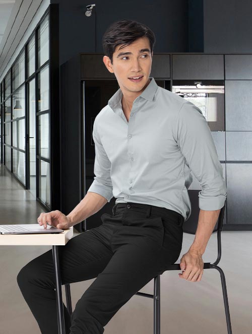 Shop Grey - Cotton Solid Shirts For Men